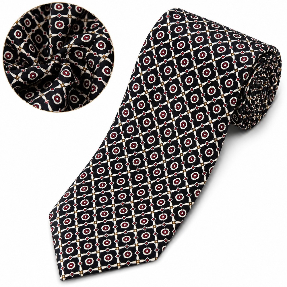 Brooks Brothers Black Label Men's Necktie‎ Red White Circle Lattice 100% Silk W3